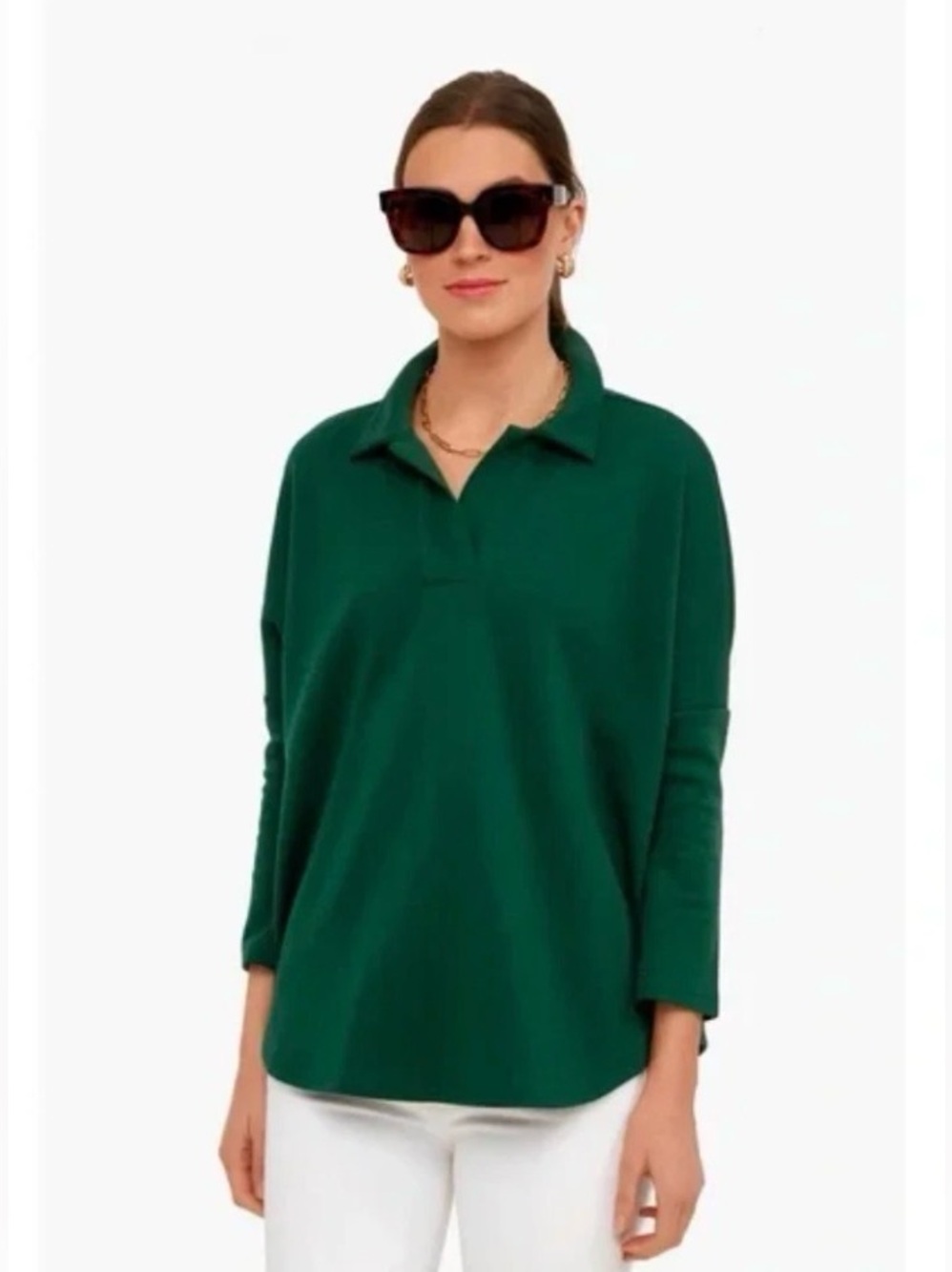 Pomander Place & Tuckernuck Easy Polo Swing Sweatshirt | Jaguar Green | XS - S - Picture 2 of 12